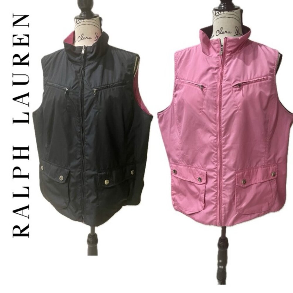 90’s RALPH LAUREN VEST REVERSIBLE PINK/BLACK  FULL ZIP Sz XL CABIN CORE